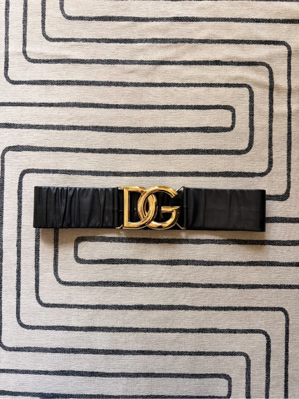 Dolce & Gabbana Black Leather Belt with Gold DG Buckle (jumbo) AUTHENTIC